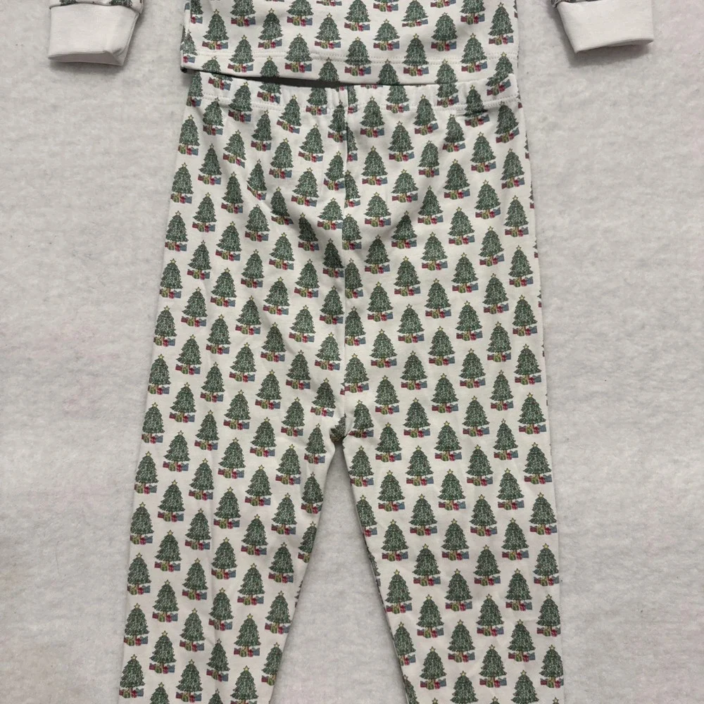 Lila and Hayes Kids Christmas Tree Pima Cotton Pajama Set White Green Size 5 NWT